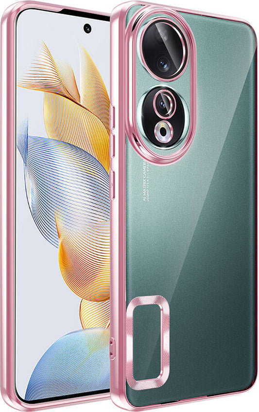 Huawei Honor 90 Kılıf Kamera Korumalı Logo Gösteren Mnc Omega Kapak-Rose Gold