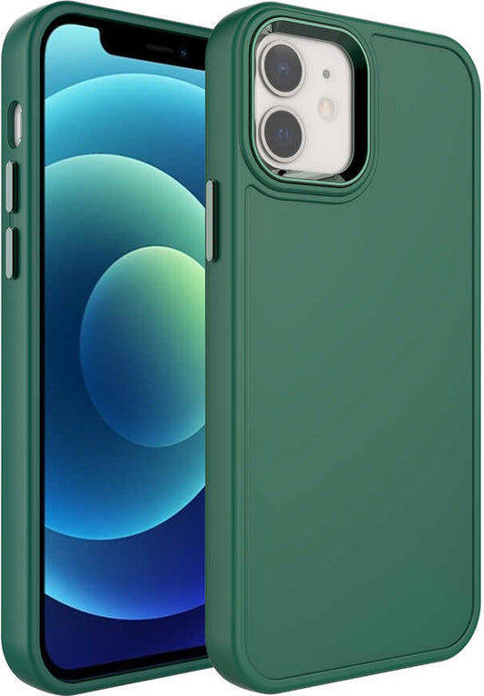 Apple iPhone 11 Kılıf Metal Çerçeve ve Buton Tasarımlı Sert Mnc Botox Kapak-Koyu Yeşil