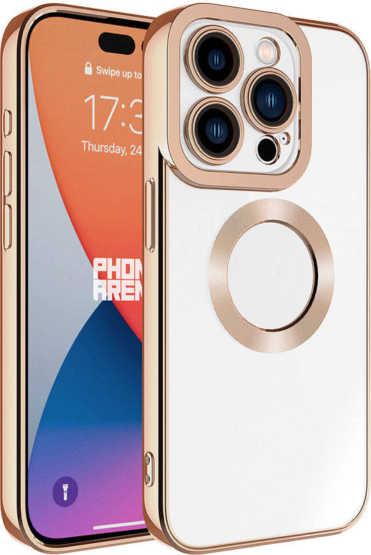 iPhone 15 Pro Max Uyumlu Kamera Korumalı Logo Gösteren Mnc Omega Kapak-Rose Gold