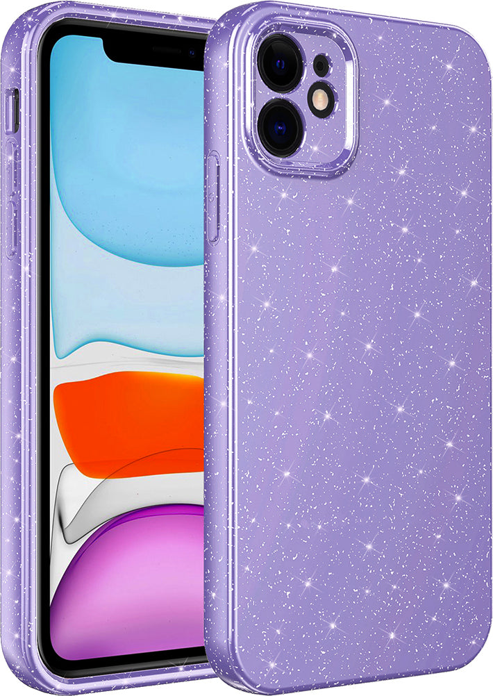 iPhone 11 Kılıf Kamera Korumalı Simli Lüks Mnc Koton Kapak-Mor