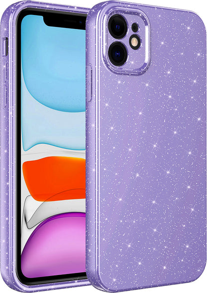 iPhone 11 Kılıf Kamera Korumalı Simli Lüks Mnc Koton Kapak-Mor