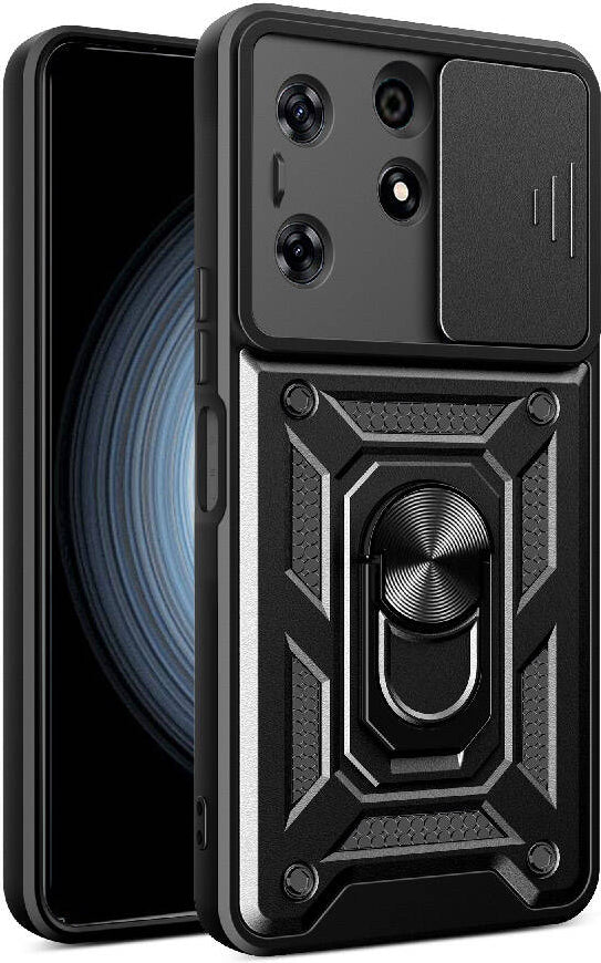 Tecno Spark 10 Pro Kılıf Magnetik Standlı Kamera Korumalı Mnc Sürgülü Vega Kapak-Siyah