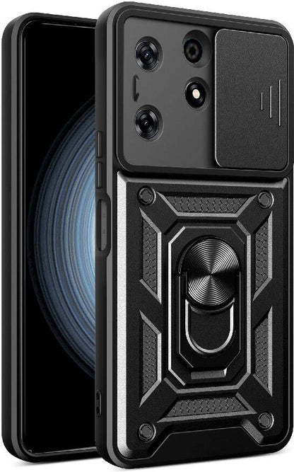 Tecno Spark 10 Pro Kılıf Magnetik Standlı Kamera Korumalı Mnc Sürgülü Vega Kapak-Siyah
