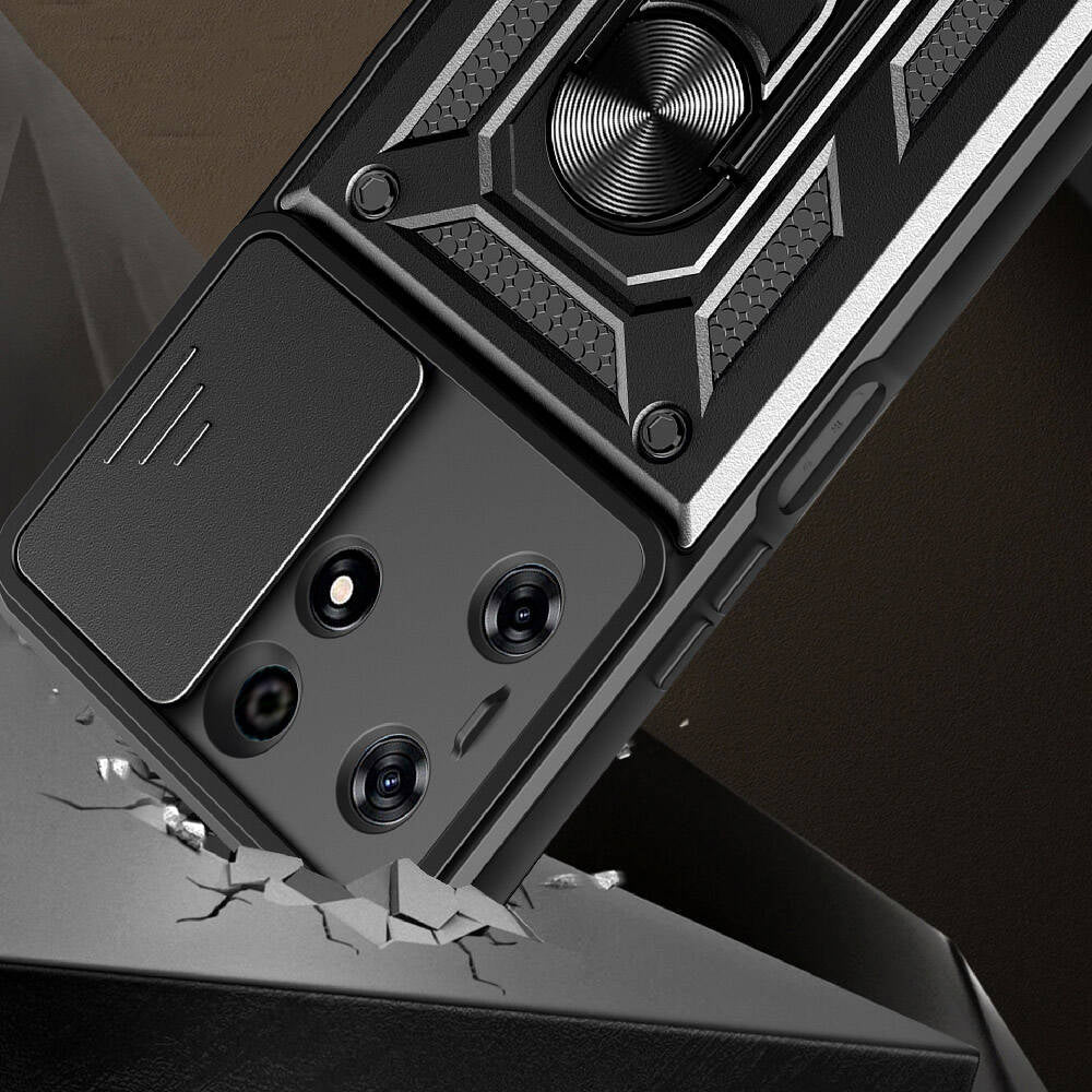 Tecno Spark 10 Pro Kılıf Magnetik Standlı Kamera Korumalı Mnc Sürgülü Vega Kapak-Siyah