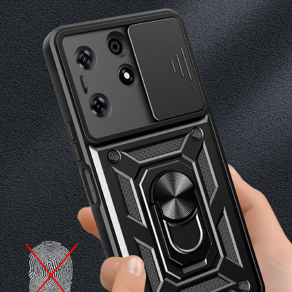 Tecno Spark 10 Pro Kılıf Magnetik Standlı Kamera Korumalı Mnc Sürgülü Vega Kapak-Siyah
