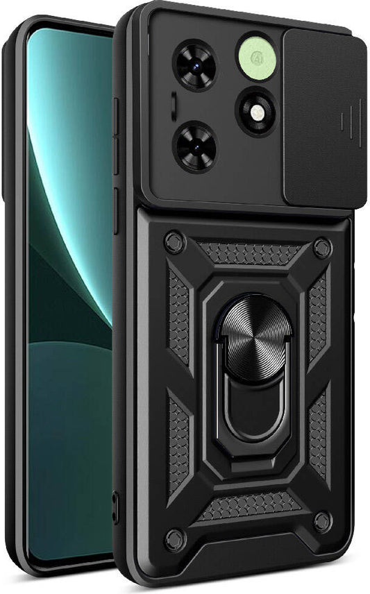 Tecno Spark 20C Kılıf Magnetik Standlı Kamera Korumalı Mnc Sürgülü Vega Kapak-Siyah