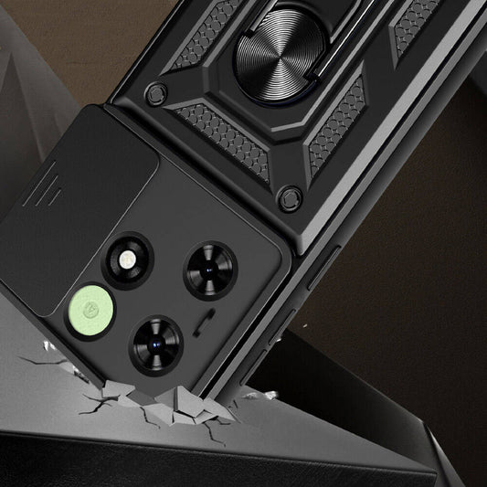Tecno Spark 20C Kılıf Magnetik Standlı Kamera Korumalı Mnc Sürgülü Vega Kapak-Siyah