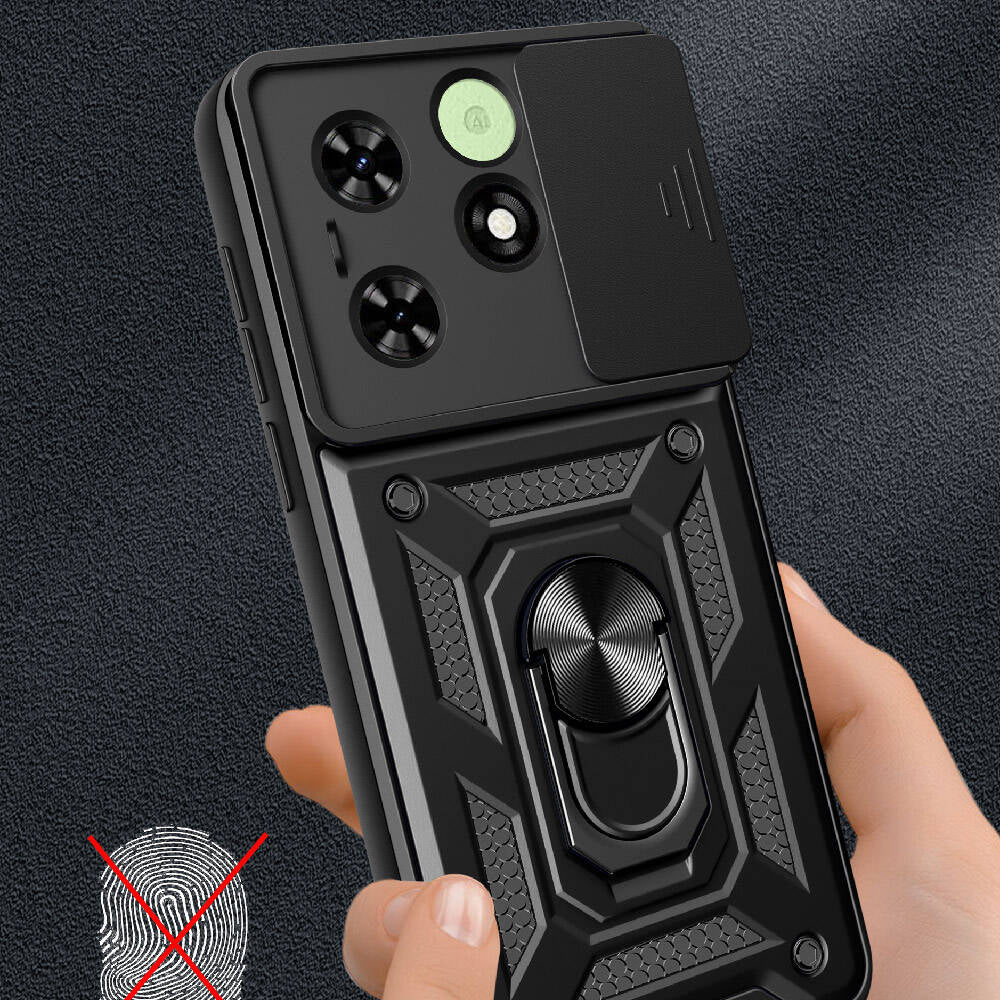 Tecno Spark 20C Kılıf Magnetik Standlı Kamera Korumalı Mnc Sürgülü Vega Kapak-Siyah