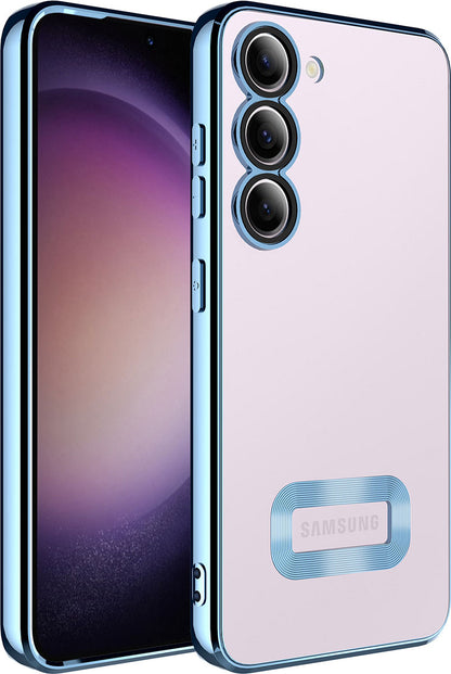 Galaxy S23 Kılıf Kamera Korumalı Logo Gösteren Mnc Omega Kapak-Sierra Mavi