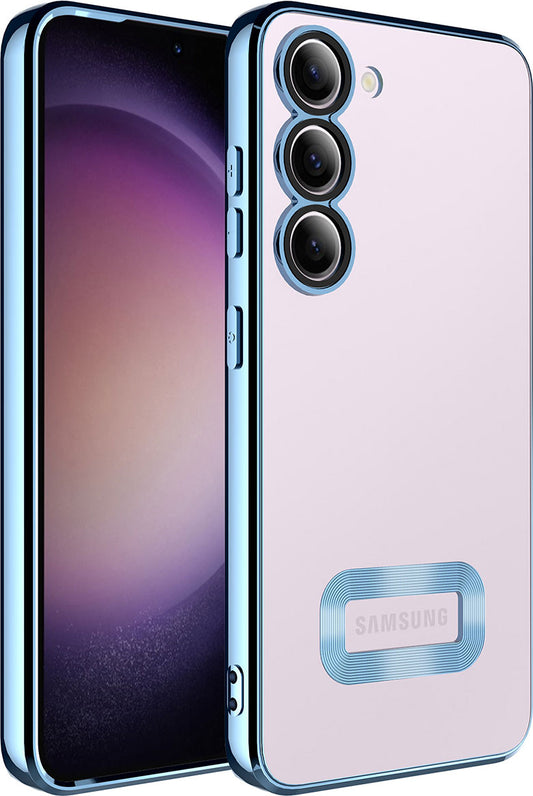 Galaxy S23 Kılıf Kamera Korumalı Logo Gösteren Mnc Omega Kapak-Sierra Mavi