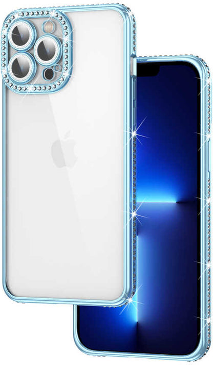 iPhone 13 Pro Kılıf Kamera Korumalı Taşlı Mnc Mina Kapak-Mavi
