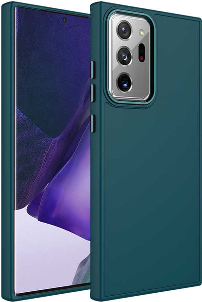 Galaxy Note 20 Ultra Kılıf Metal Çerçeve ve Buton Tasarımlı Silikon Mnc Luna Kapak-Koyu Yeşil