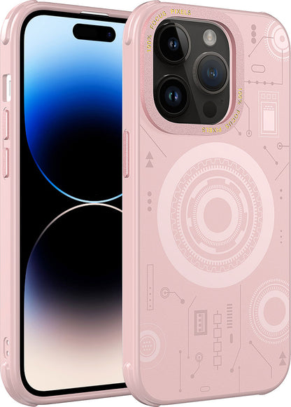 iPhone 14 Pro Max Uyumlu Mnc Wireless Şarj Özellikli Desenli Hot Kapak-Lacivert