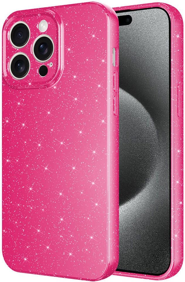 Apple iPhone 15 Pro Max Kılıf Kamera Korumalı Simli Lüks Mnc Koton Kapak-Pembe Koyu