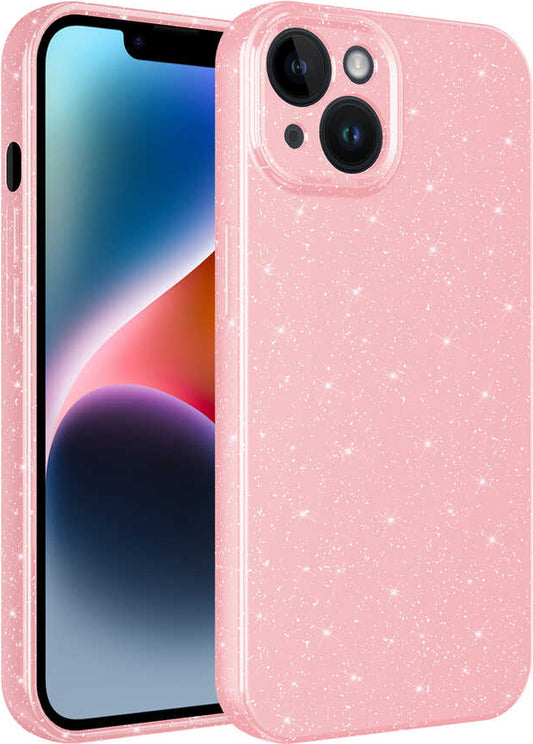 Apple iPhone 14 Kılıf Kamera Korumalı Simli Lüks Mnc Koton Kapak-Pembe