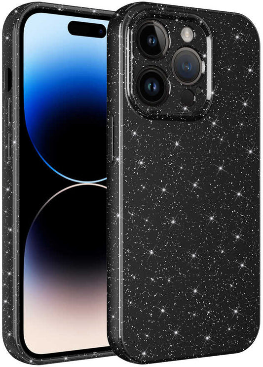 Apple iPhone 14 Pro Kılıf Kamera Korumalı Simli Lüks Mnc Koton Kapak-Siyah