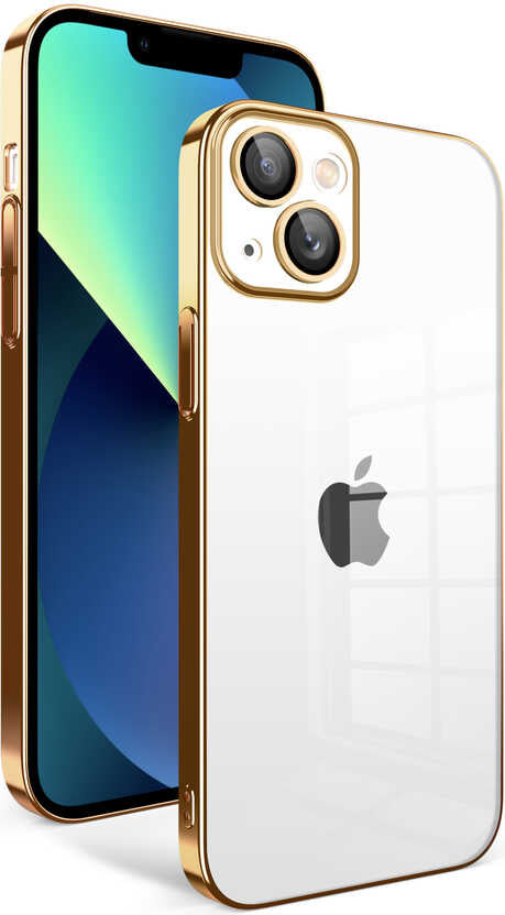 Apple iPhone 13 Kılıf Kamera Korumalı Renkli Çerçeveli Mnc Garaj Kapak-Gold