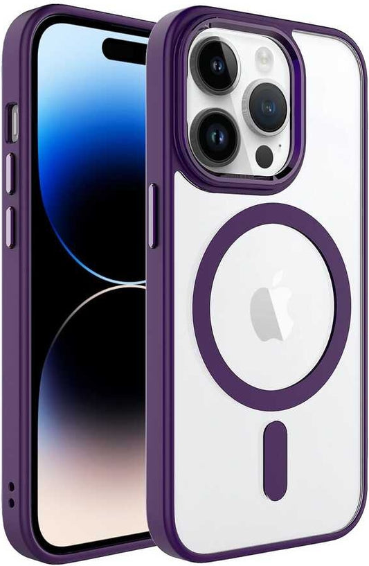 Apple iPhone 14 Pro Max Kılıf Wireless Şarj Özellikli Mnc Krom Magsafe Silikon Kapak-Derin Mor