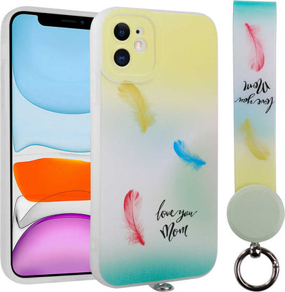 Apple iPhone 11 Kılıf Desenli El Askılı Ipli Mnc Arte Silikon Kapak-No6
