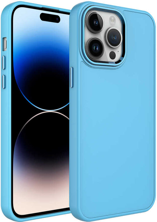 Apple iPhone 14 Pro Max Kılıf Metal Çerçeve ve Buton Tasarımlı Silikon Mnc Luna Kapak-Sierra Mavi