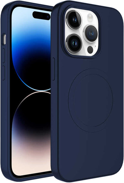 Apple iPhone 14 Pro Max Kılıf Magsafe Wireless Şarj Özellikli Pastel Renk Silikon Mnc Plas Kapak-Lacivert