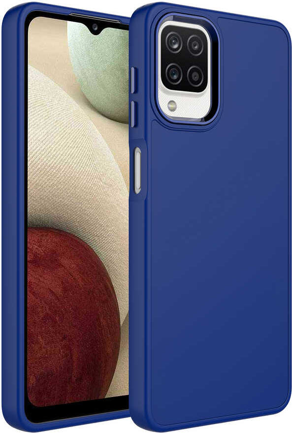 Galaxy M22 Kılıf Metal Çerçeve ve Buton Tasarımlı Silikon Mnc Luna Kapak-Lacivert