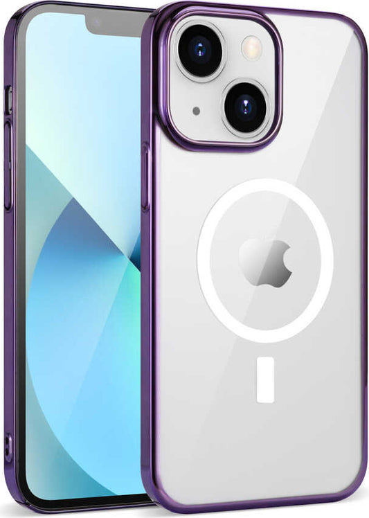 Apple iPhone 14 Plus Kılıf Mnc Wireless Şarj Özellikli Pixel Magsafe Kapak-Derin Mor