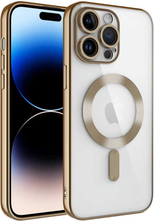 Apple iPhone 14 Pro Kılıf Kamera Korumalı Magsafe Wireless Şarj Özellikli Mnc Demre Kapak-Gold