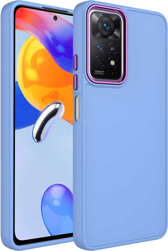 Xiaomi Redmi Note 11 Global Kılıf Metal Çerçeve ve Buton Tasarımlı Silikon Mnc Luna Kapak-Lila