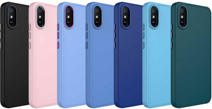 Xiaomi Redmi 9A Kılıf Metal Çerçeve ve Buton Tasarımlı Silikon Mnc Luna Kapak-Sierra Mavi