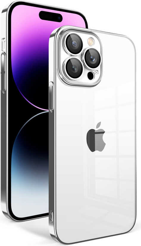 Apple iPhone 14 Pro Max Kılıf Kamera Korumalı Renkli Çerçeveli Mnc Garaj Kapak-Gümüş