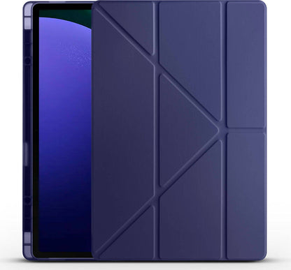 Galaxy Tab S9 Ultra Kılıf  Uyumlu Mnc Tri Folding Kalem Bölmeli Standlı Kılıf-Lacivert