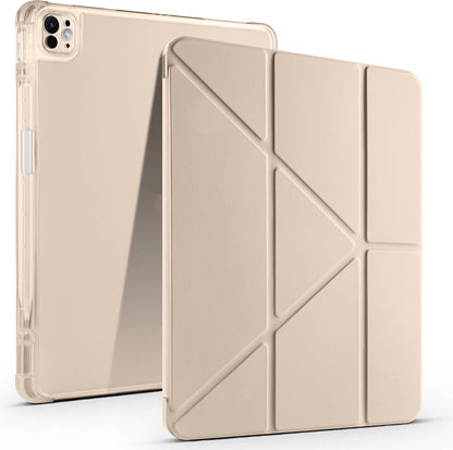 iPad Air 13 2025 M3 Kılıf Mnc Tri Folding Kalem Bölmeli Standlı Kılıf - Gold