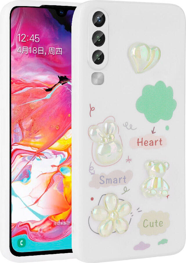 Galaxy A70 Kılıf Kabartma Figürlü Parlak Mnc Toys Silikon Kapak-Beyaz