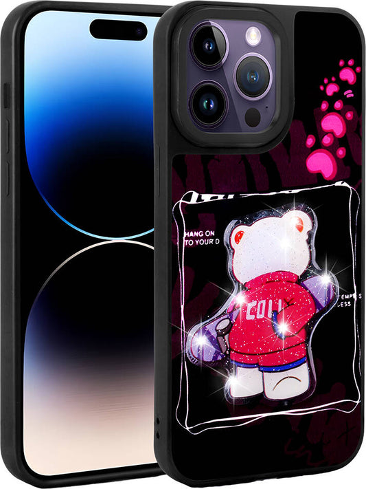 Apple iPhone 14 Pro Max Kılıf Parlayan Kabartmalı Ikonik Figürlü Mnc Amas Silikon Kapak-Siyah