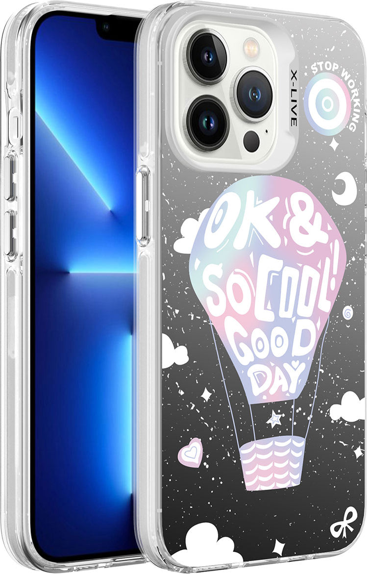 Apple iPhone 13 Pro Kılıf Desenli Mnc Silver Sert Kapak-Balon