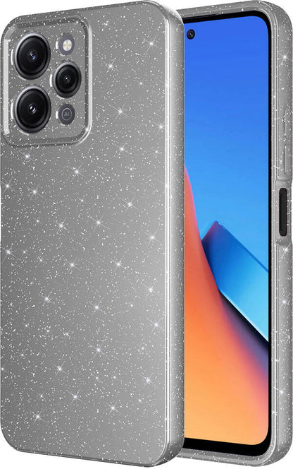 Xiaomi Redmi 12 Kılıf Kamera Korumalı Simli Lüks Mnc Koton Kapak-Gri