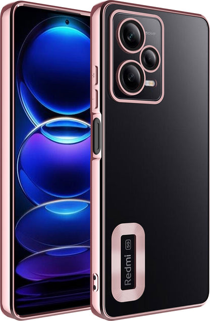Xiaomi Redmi Note 12 Pro 5g Kılıf Kamera Korumalı Logo Gösteren Mnc Omega Kapak-Rose Gold