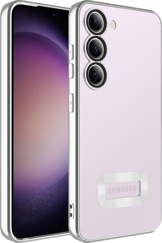 Galaxy S23 Kılıf Kamera Korumalı Logo Gösteren Mnc Omega Kapak-Gümüş