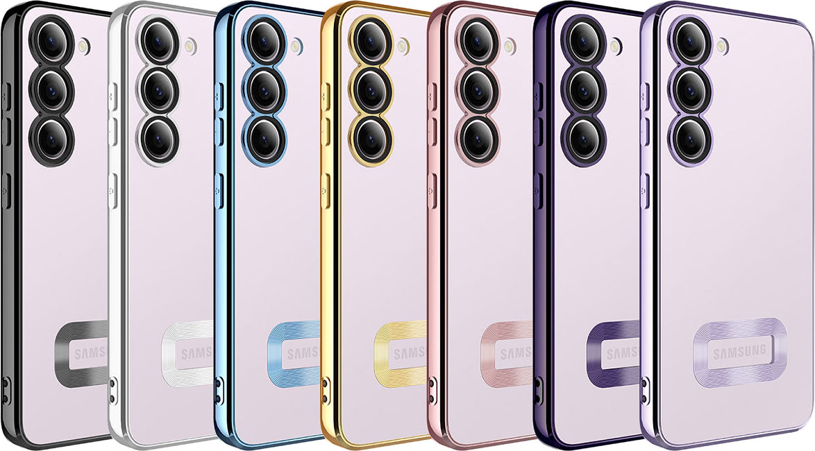 Galaxy S23 Kılıf Kamera Korumalı Logo Gösteren Mnc Omega Kapak-Gümüş