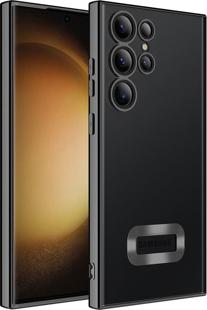 Galaxy S23 Ultra Kılıf Kamera Korumalı Logo Gösteren Mnc Omega Kapak-Siyah