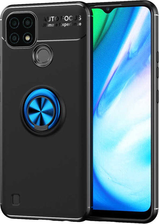 Realme C21 Kılıf Mnc Ravel Silikon Kapak-Siyah-Mavi