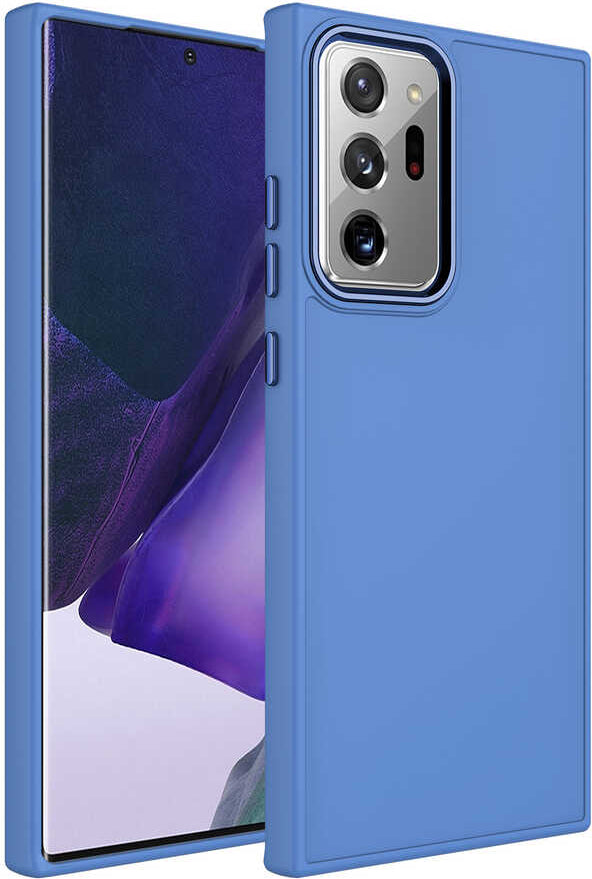 Galaxy Note 20 Ultra Kılıf Metal Çerçeve ve Buton Tasarımlı Silikon Mnc Luna Kapak-Lavendery Gray