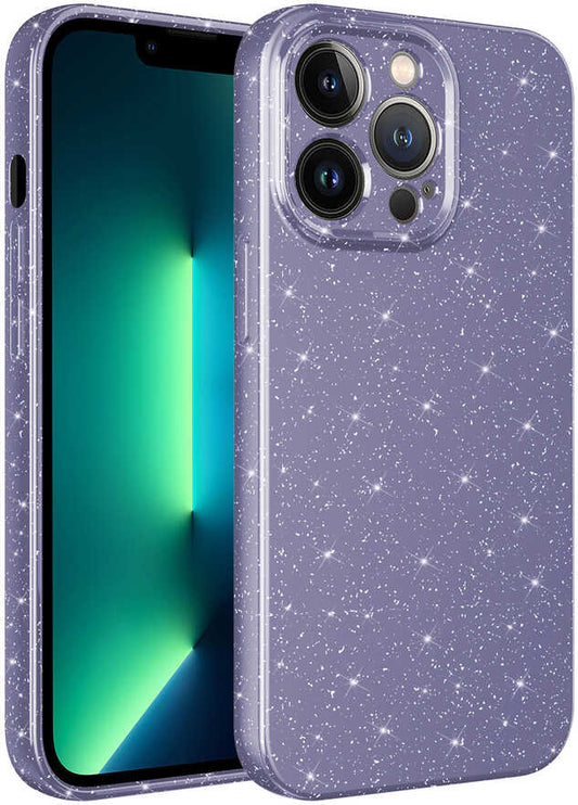Apple iPhone 13 Pro Kılıf Kamera Korumalı Simli Lüks Mnc Koton Kapak-Mor