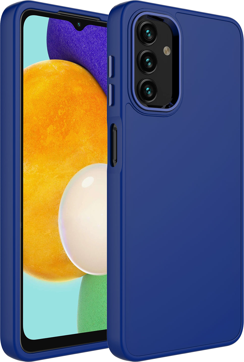 Galaxy A04S Kılıf Metal Çerçeve ve Buton Tasarımlı Silikon Mnc Luna Kapak-Lacivert