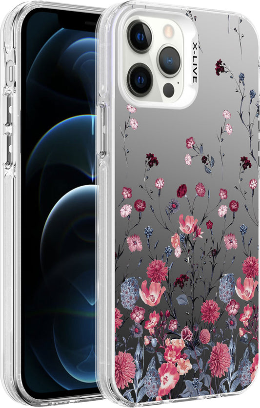 Apple iPhone 12 Pro Kılıf Desenli Mnc Silver Sert Kapak-Çiçek