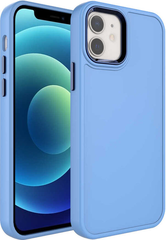 Apple iPhone 11 Kılıf Metal Çerçeve ve Buton Tasarımlı Sert Mnc Botox Kapak-Mavi