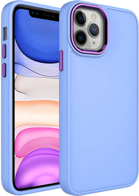 Apple iPhone 12 Pro Max Kılıf Metal Çerçeve ve Buton Tasarımlı Silikon Mnc Luna Kapak-Lila