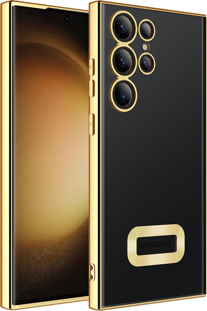 Galaxy S23 Ultra Kılıf Kamera Korumalı Logo Gösteren Mnc Omega Kapak-Gold