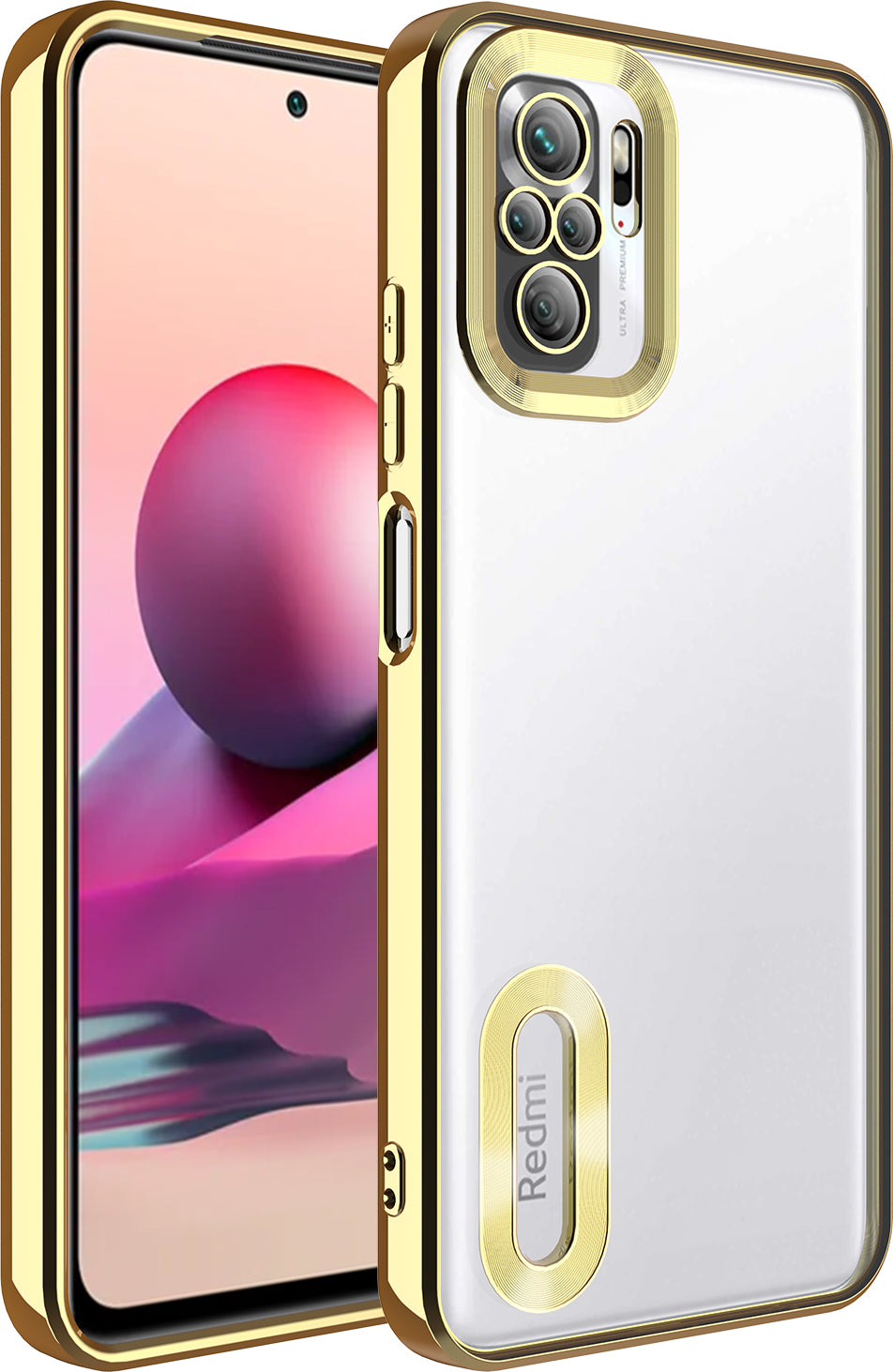Xiaomi Redmi Note 10S Kılıf Kamera Korumalı Logo Gösteren Mnc Omega Kapak-Gold